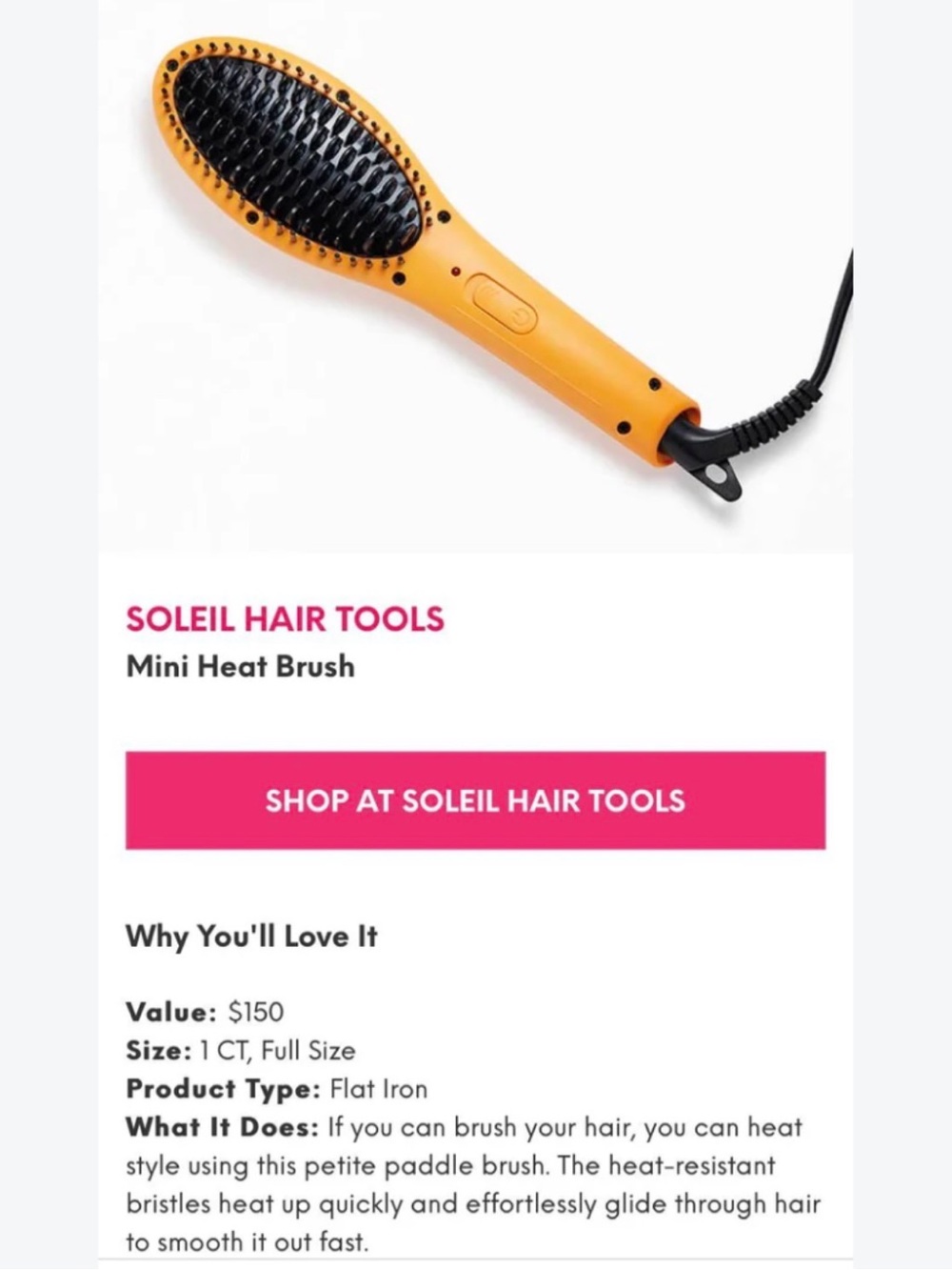 Soleil Mini Heat Brush in Orange — Portable Styling Brush